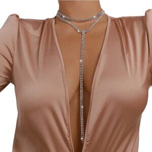 2/$24 Rhinestone Silver Crystal Choker Y-Lariat Necklace Adjustable Chain Elegan